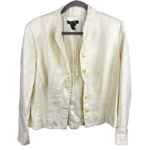 Ralph Lauren Women's Eggshell White 100% Linen Blazer Size 16W